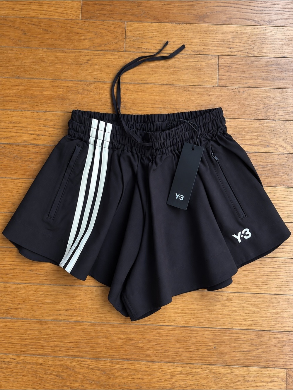 Y-3 Black Athletic Shorts with White Stripe Detail